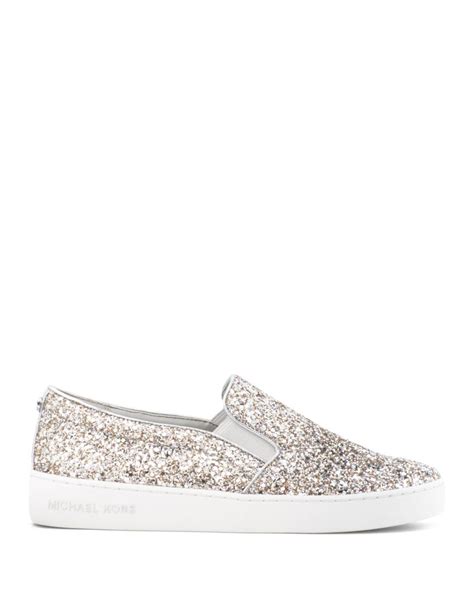 michael kors keaton embellished metallic leather slip-on sneaker|Michael Kors glitter slip on.